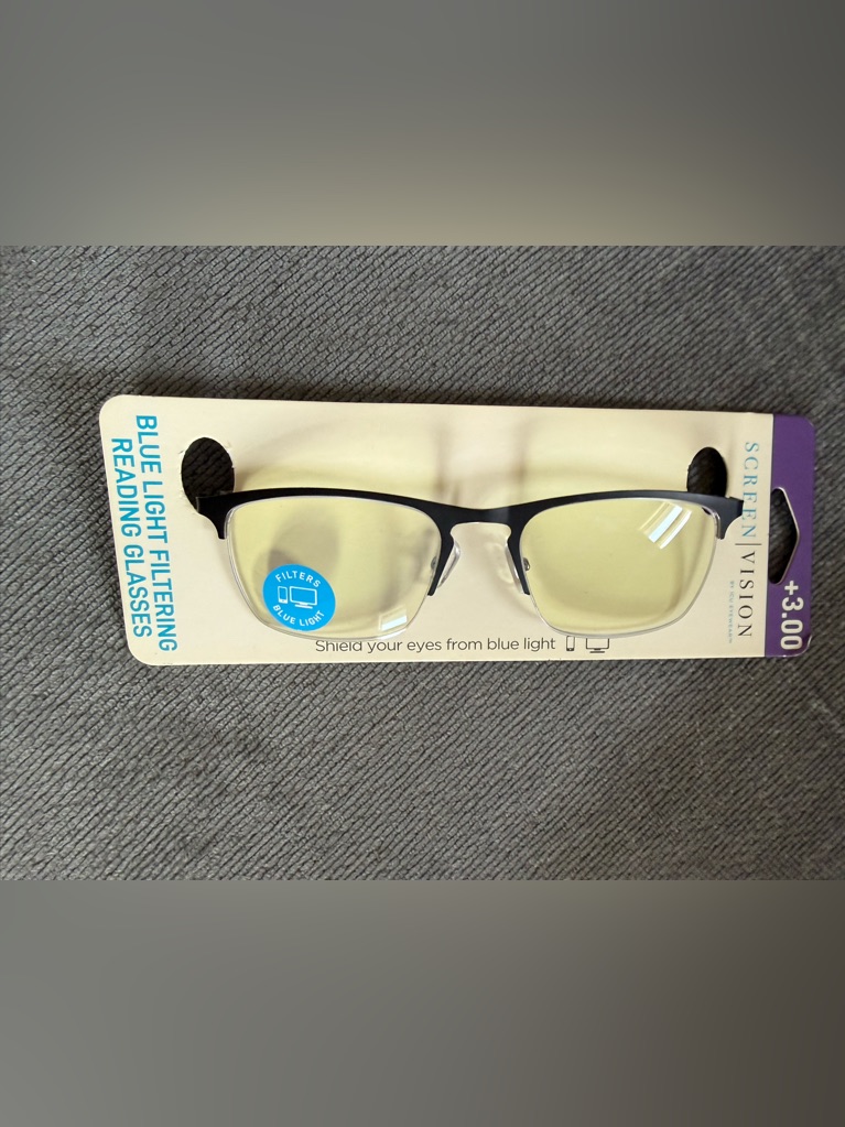 Blue Light Filtering Reading Glasses For Men Or Women  Black Clear Frame 300